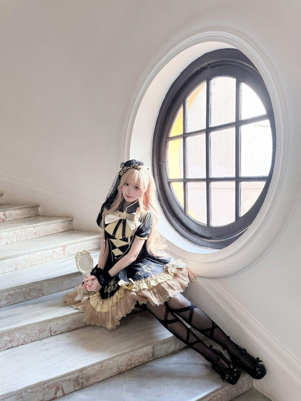Letter from Unknown Stars Gilded Vow Gold Foil Print Gothic Lolita Women's Short Sleeve Op
