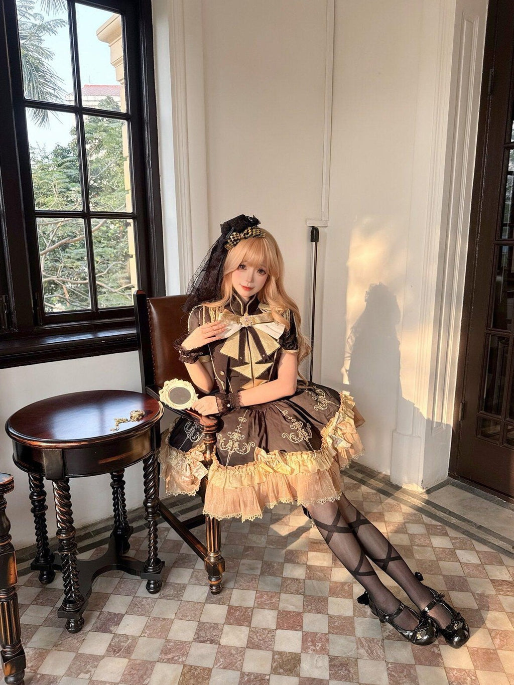 Letter from Unknown Stars Gilded Vow Gold Foil Print Gothic Lolita Women's Short Sleeve Op