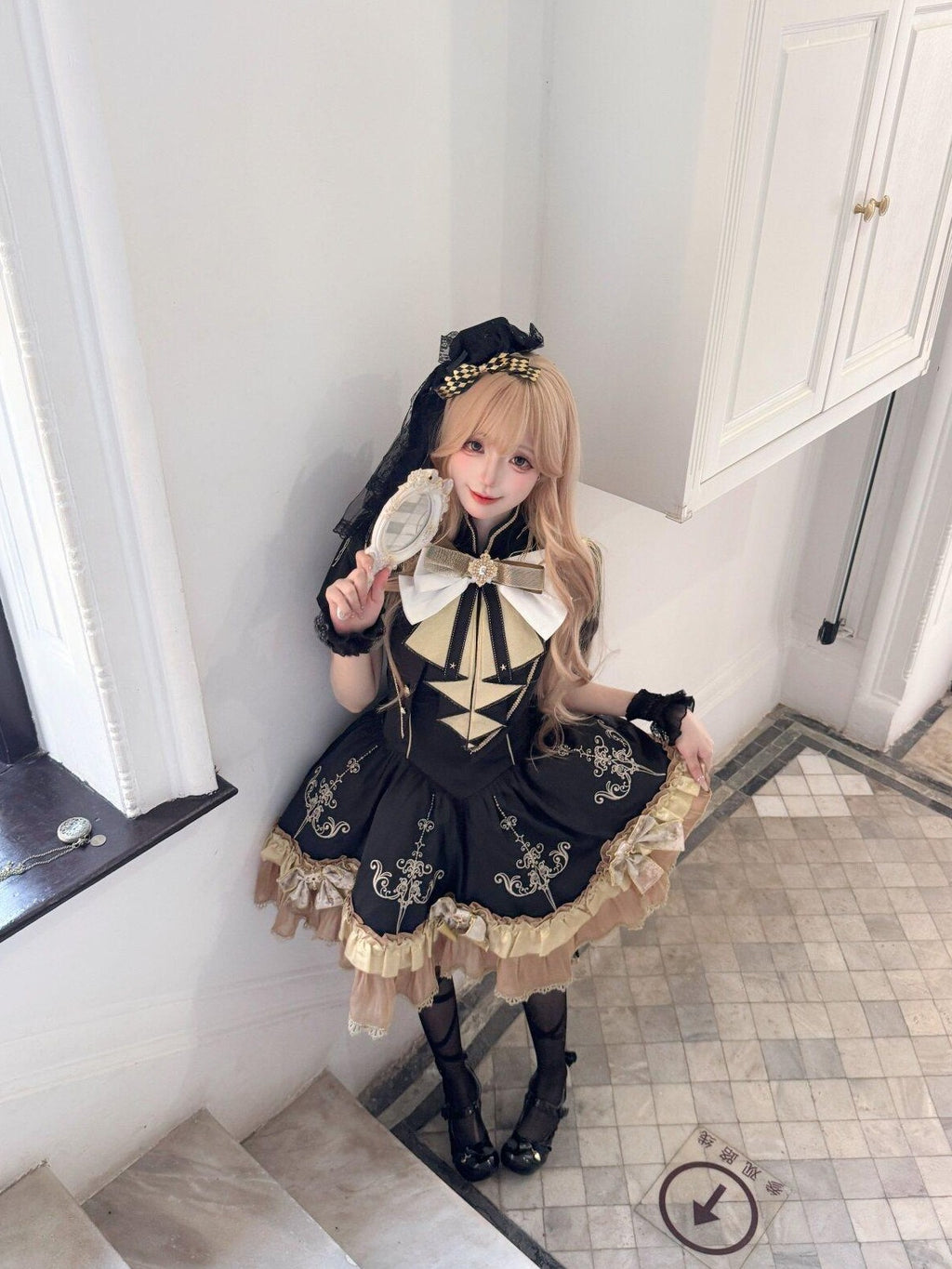 Letter from Unknown Stars Gilded Vow Gold Foil Print Gothic Lolita Women's Short Sleeve Op