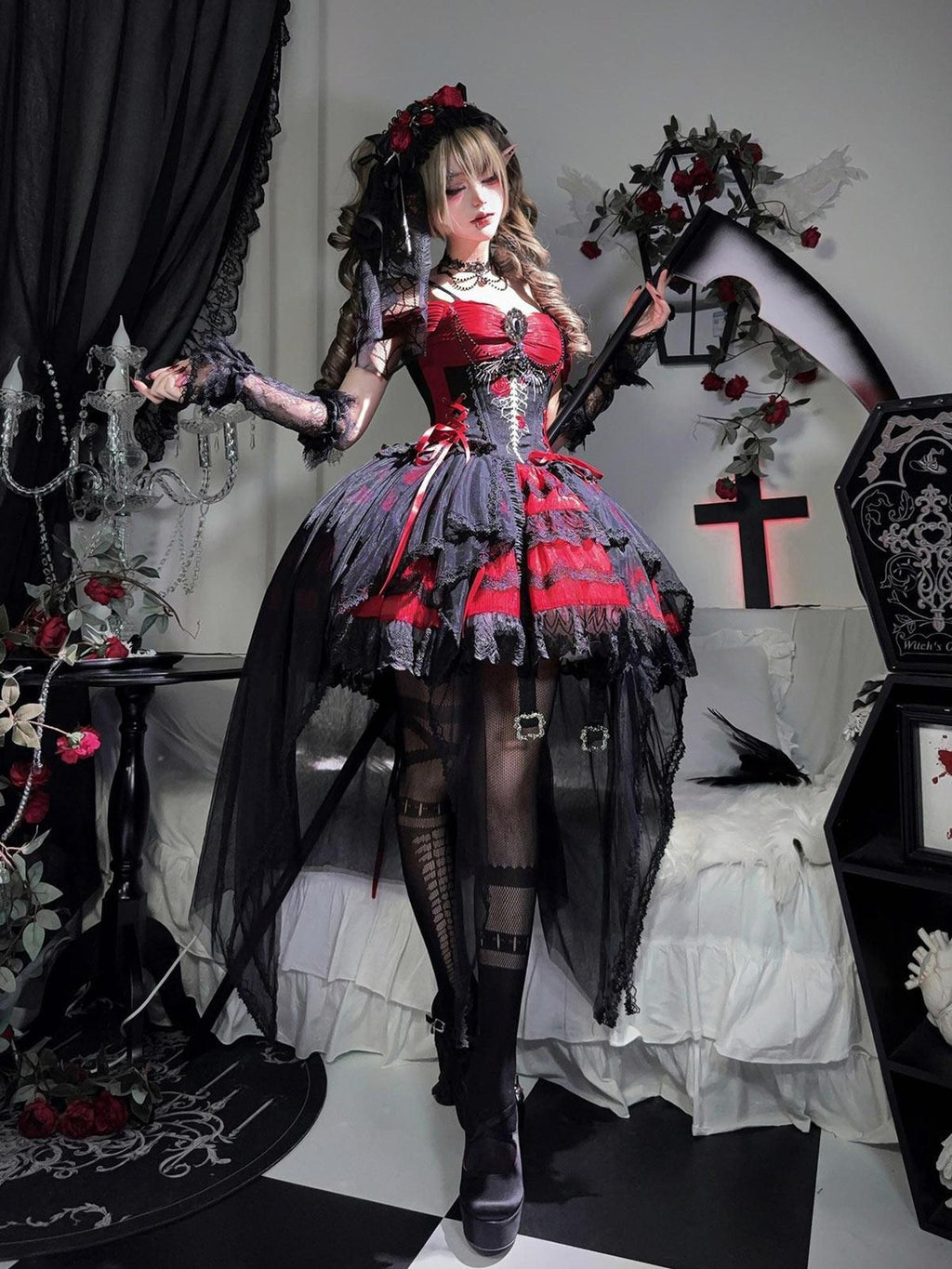 Letter from Unknown Stars Gothic Dragon Bone Thorn Lolita Women's Strap Puff Jsk / Jumper Skirts