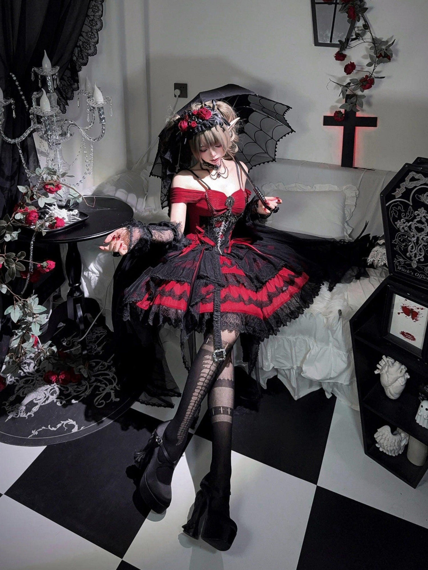 Letter from Unknown Stars Gothic Dragon Bone Thorn Lolita Women's Strap Puff Jsk / Jumper Skirts