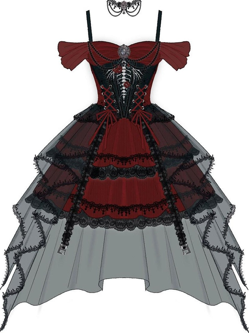 Letter from Unknown Stars Gothic Dragon Bone Thorn Lolita Women's Strap Puff Jsk / Jumper Skirts
