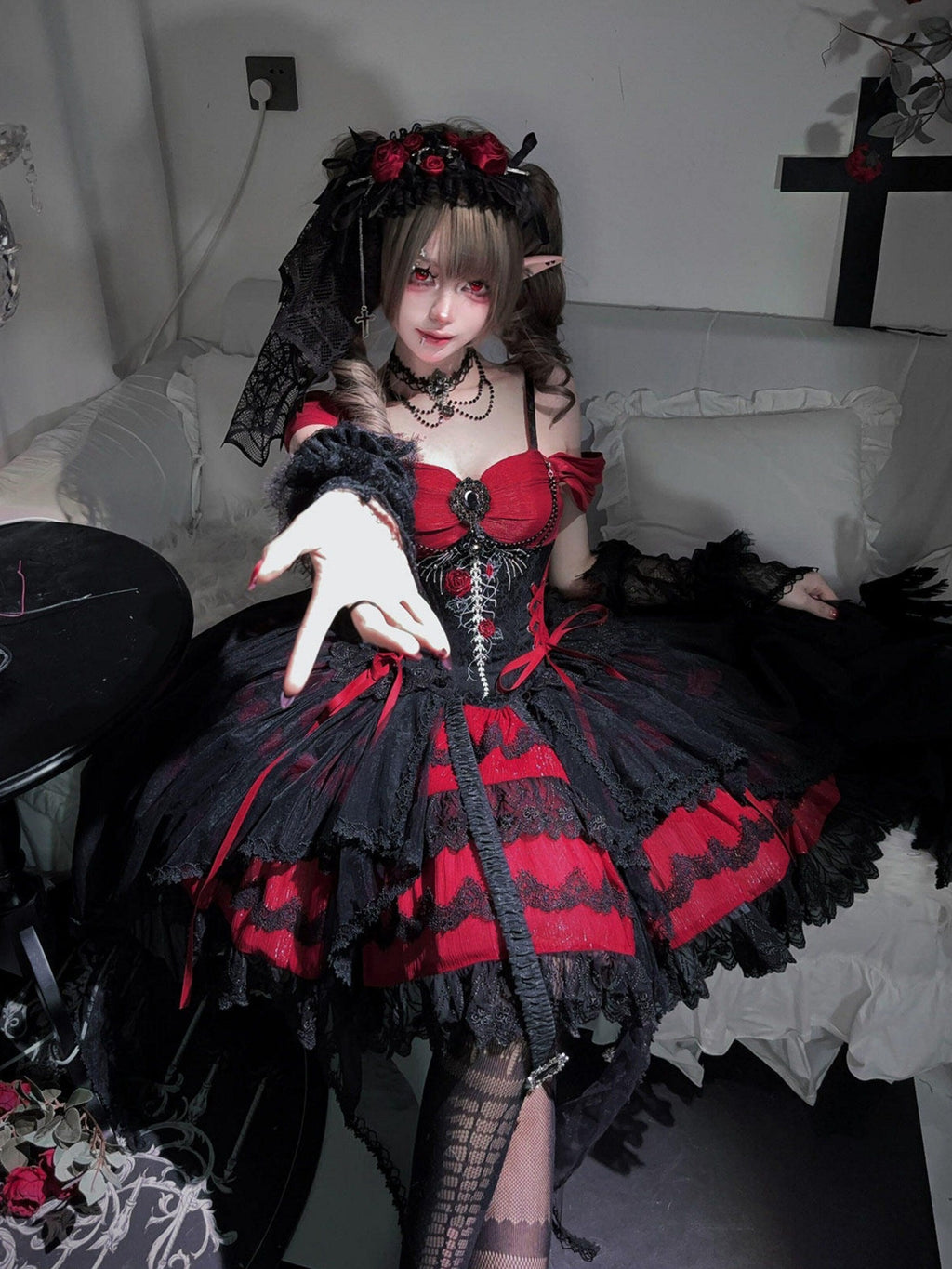 Letter from Unknown Stars Gothic Dragon Bone Thorn Lolita Women's Strap Puff Jsk / Jumper Skirts