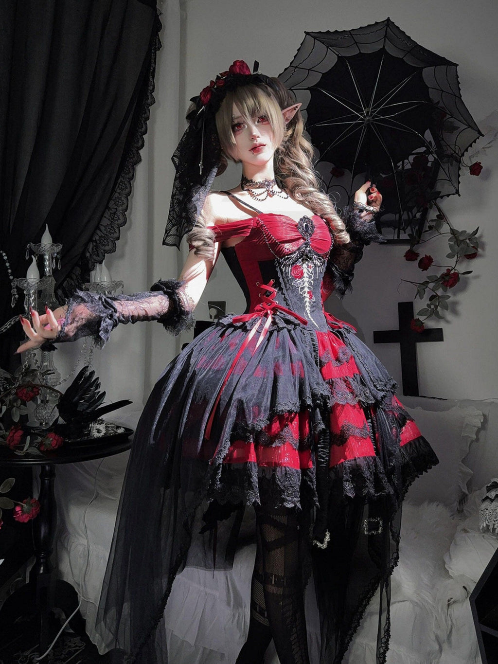 Letter from Unknown Stars Gothic Dragon Bone Thorn Lolita Women's Strap Puff Jsk / Jumper Skirts