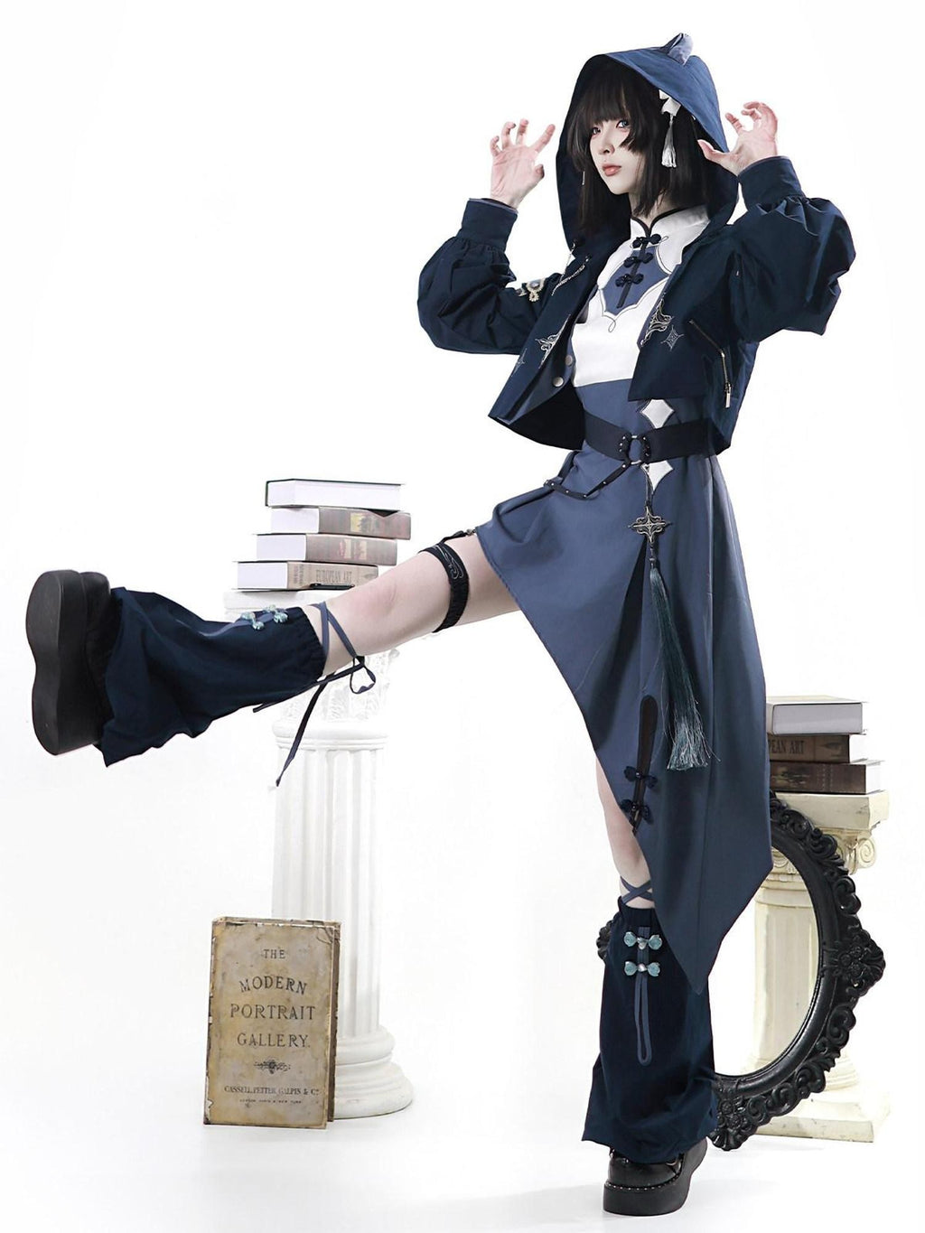 Letter from Unknown Stars Indigo Lolita Punk Round Neck Dress Jacket Leg Garters Women's Op Sets
