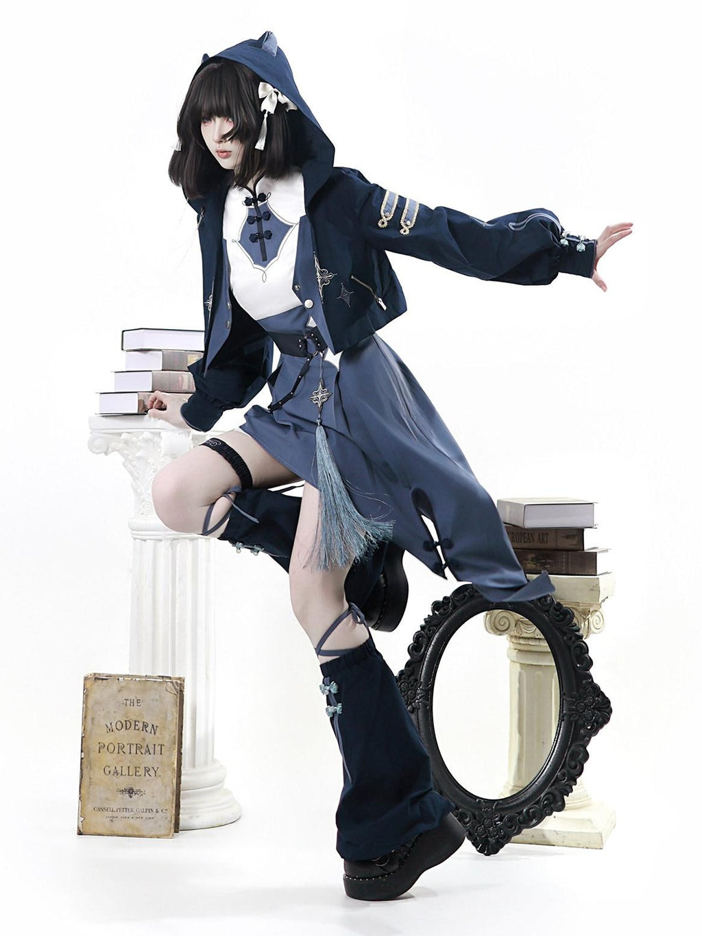Letter from Unknown Stars Indigo Lolita Punk Round Neck Dress Jacket Leg Garters Women's Op Sets