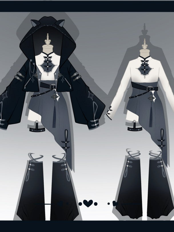 Letter from Unknown Stars Indigo Lolita Punk Round Neck Dress Jacket Leg Garters Women's Op Sets