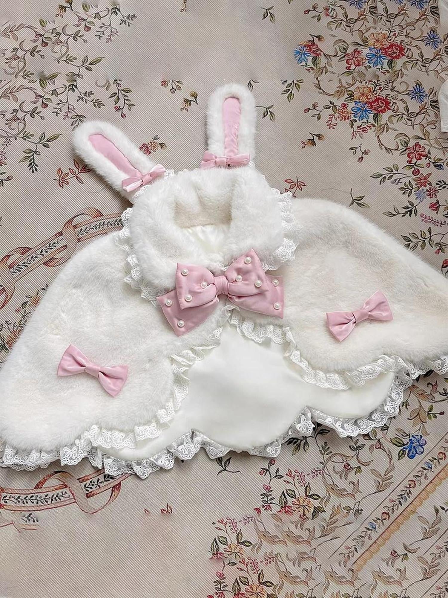 Letter from Unknown Stars Pastel Pink White Lolita Princess Ribbon Bow Women's Capelets