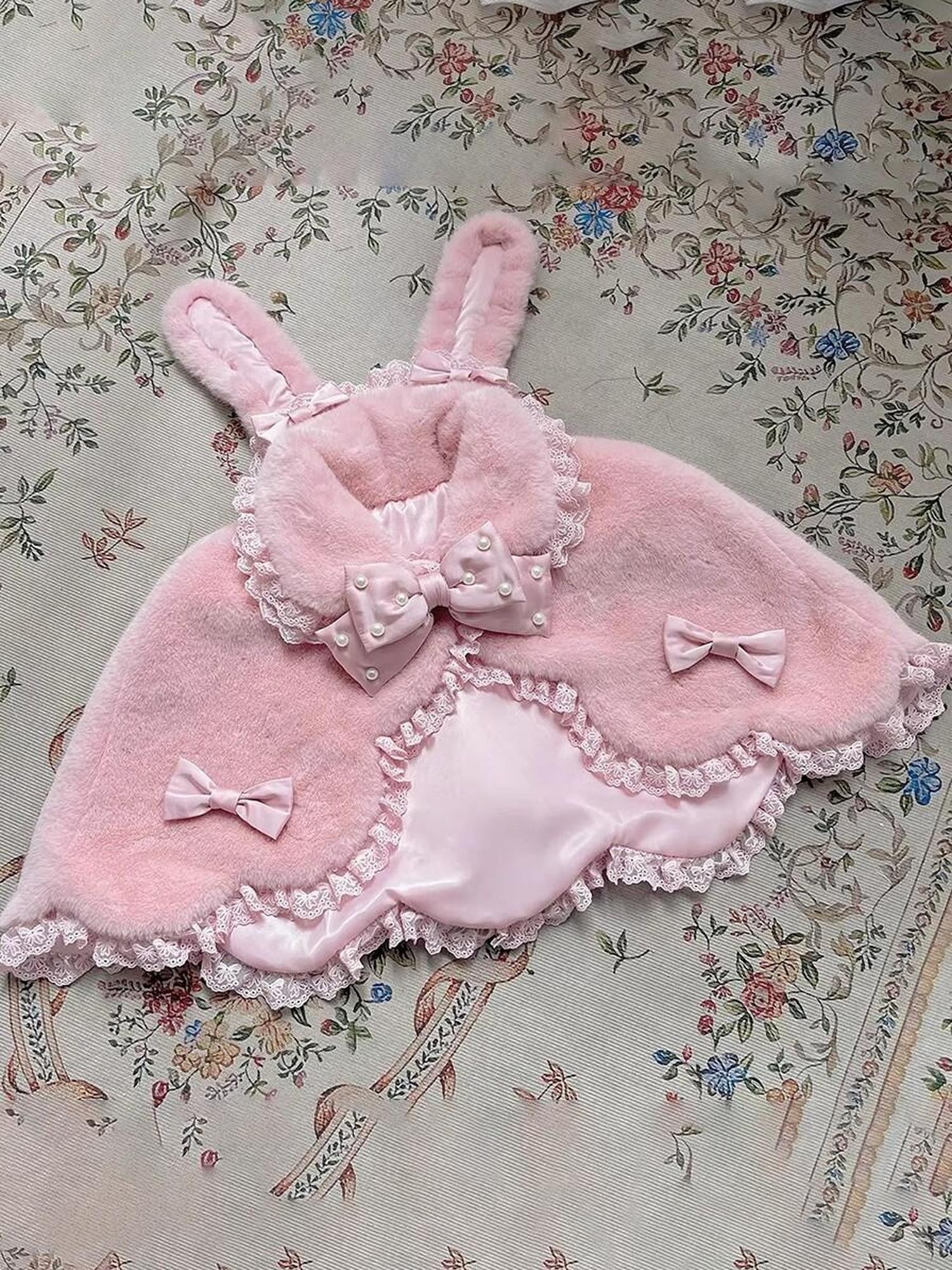 Letter from Unknown Stars Pastel Pink White Lolita Princess Ribbon Bow Women's Capelets