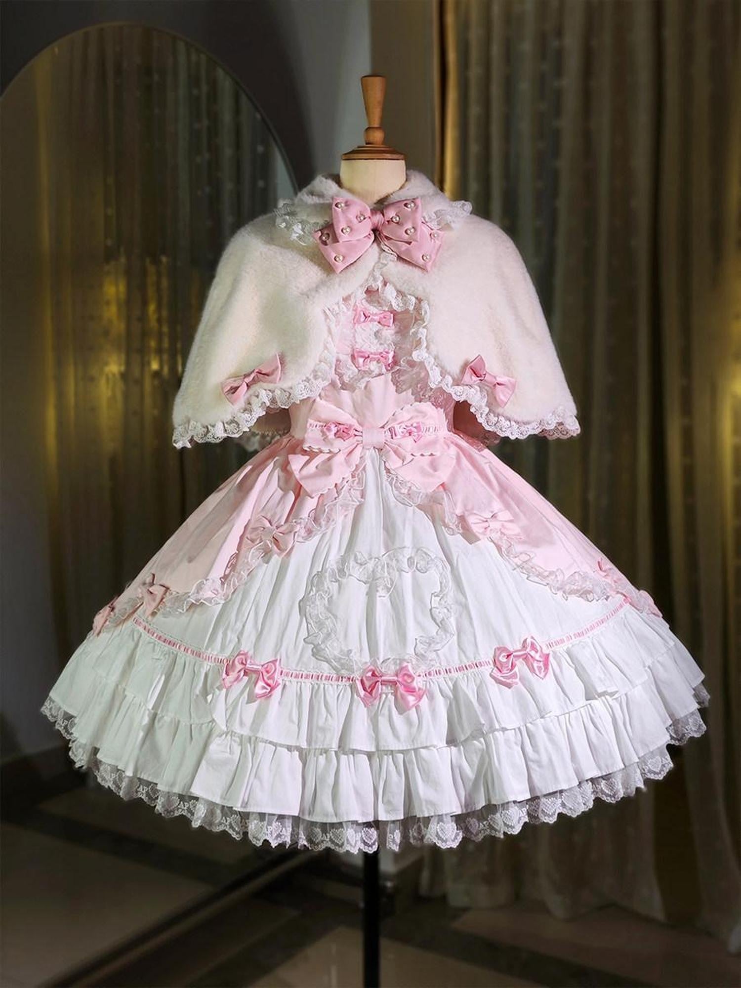 Letter from Unknown Stars Pastel Pink White Lolita Princess Ribbon Bow Women's Capelets