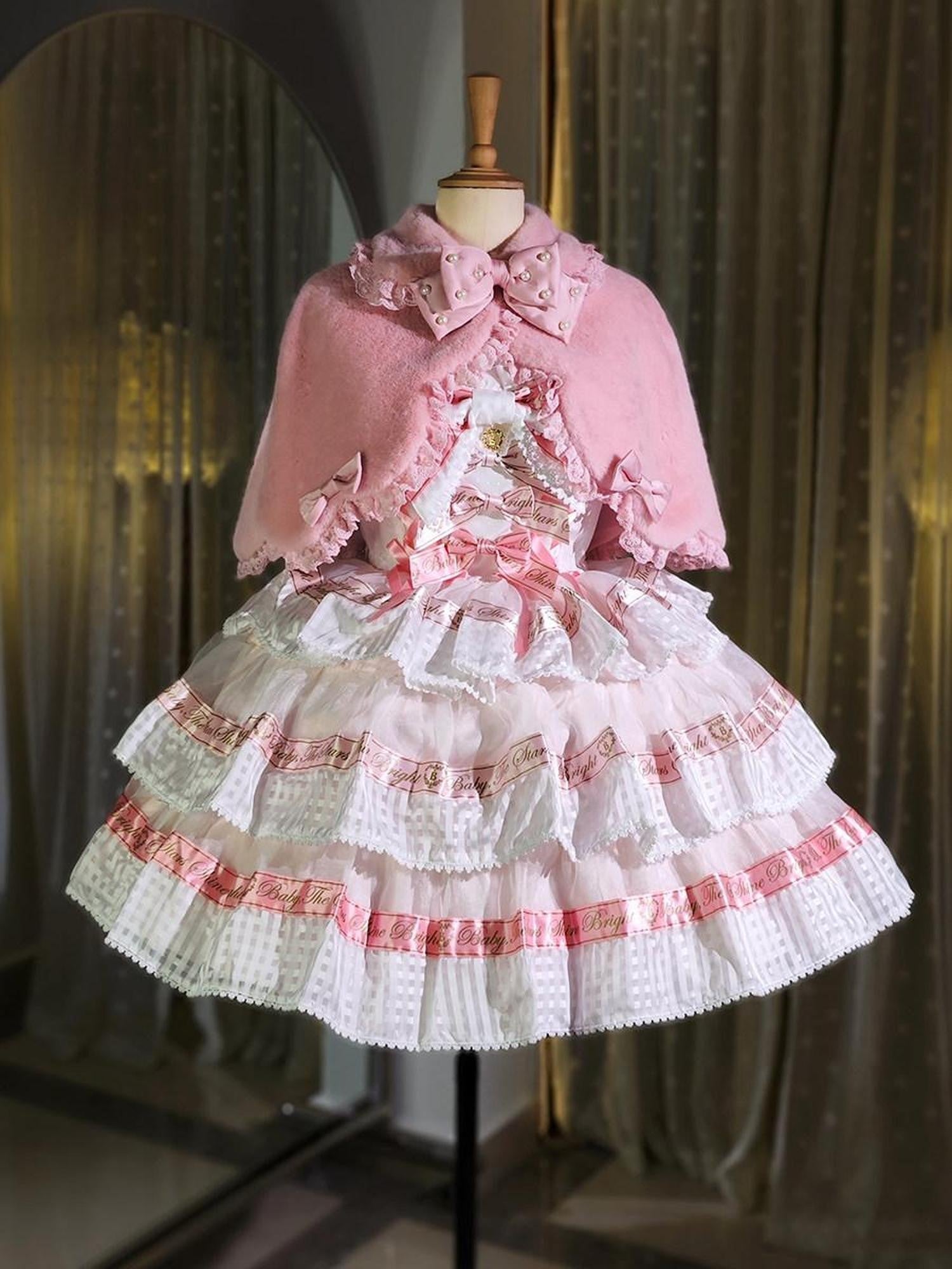 Letter from Unknown Stars Pastel Pink White Lolita Princess Ribbon Bow Women's Capelets