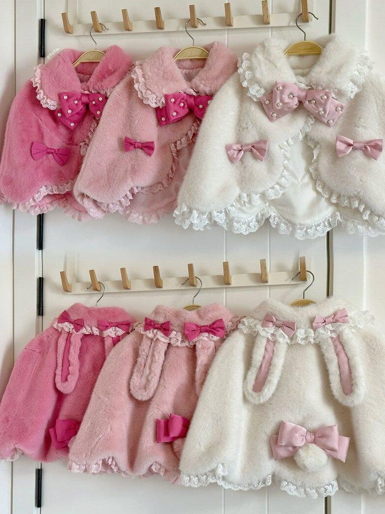 Letter from Unknown Stars Pastel Pink White Lolita Princess Ribbon Bow Women's Capelets