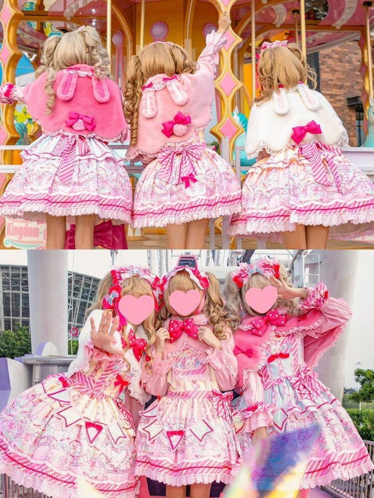 Letter from Unknown Stars Pastel Pink White Lolita Princess Ribbon Bow Women's Capelets