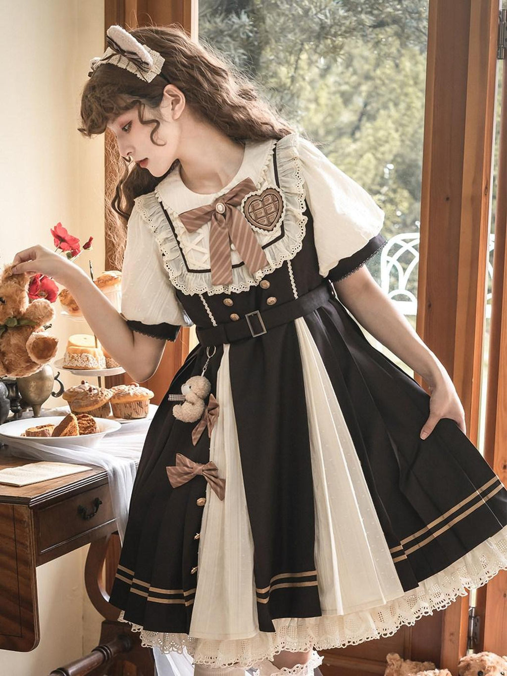 Letter from Unknown Stars Pleated Puff Sleeve Doll Collar A Line Lolita Women's Polyester Short Sleeve Op