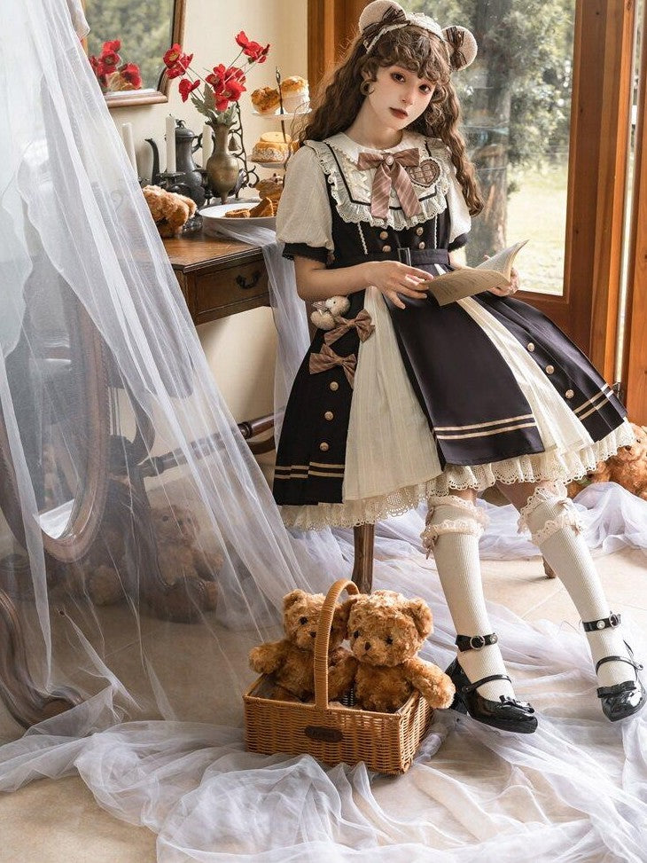 Letter from Unknown Stars Pleated Puff Sleeve Doll Collar A Line Lolita Women's Polyester Short Sleeve Op