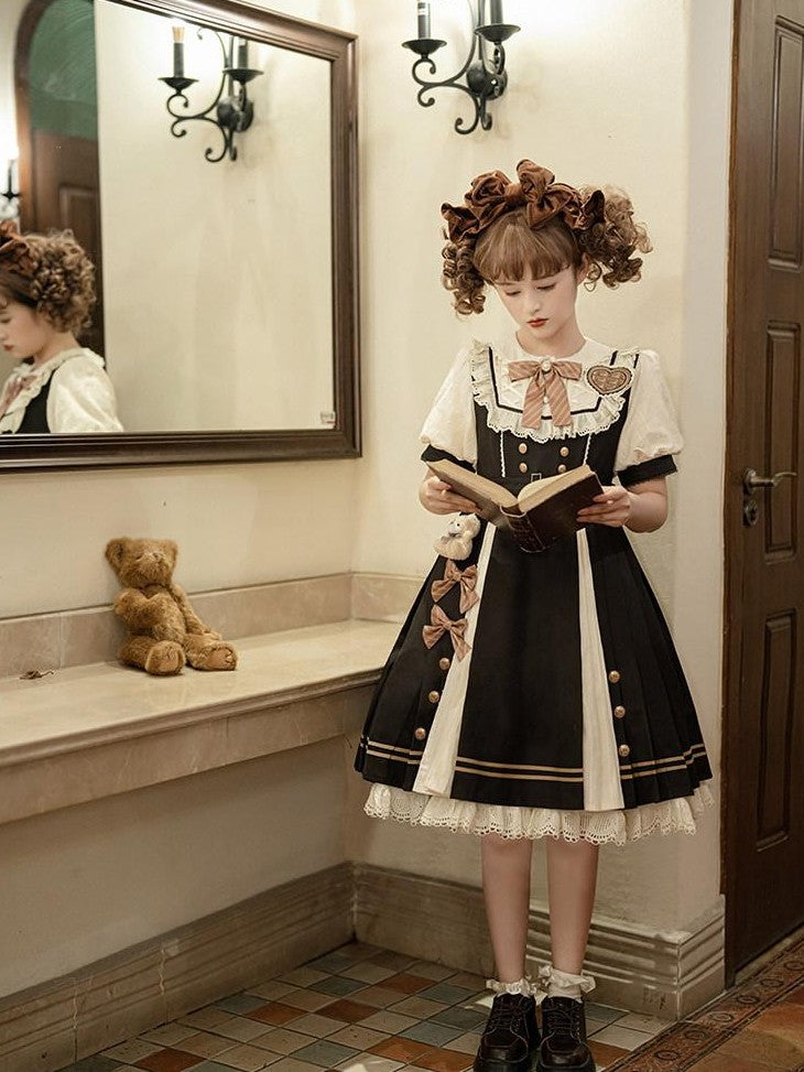 Letter from Unknown Stars Pleated Puff Sleeve Doll Collar A Line Lolita Women's Polyester Short Sleeve Op