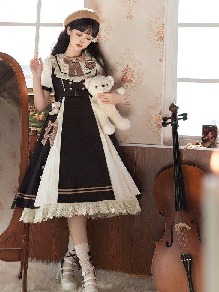 Letter from Unknown Stars Pleated Puff Sleeve Doll Collar A Line Lolita Women's Polyester Short Sleeve Op