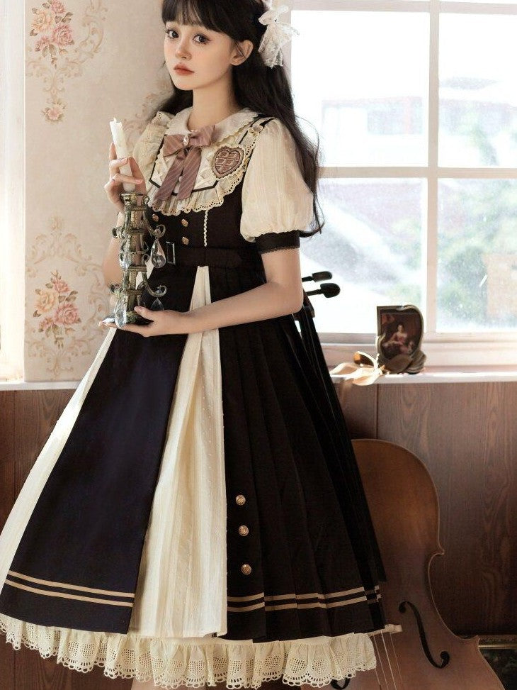 Letter from Unknown Stars Pleated Puff Sleeve Doll Collar A Line Lolita Women's Polyester Short Sleeve Op