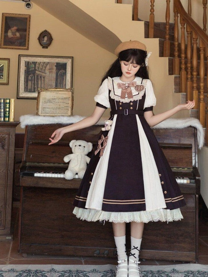 Letter from Unknown Stars Pleated Puff Sleeve Doll Collar A Line Lolita Women's Polyester Short Sleeve Op