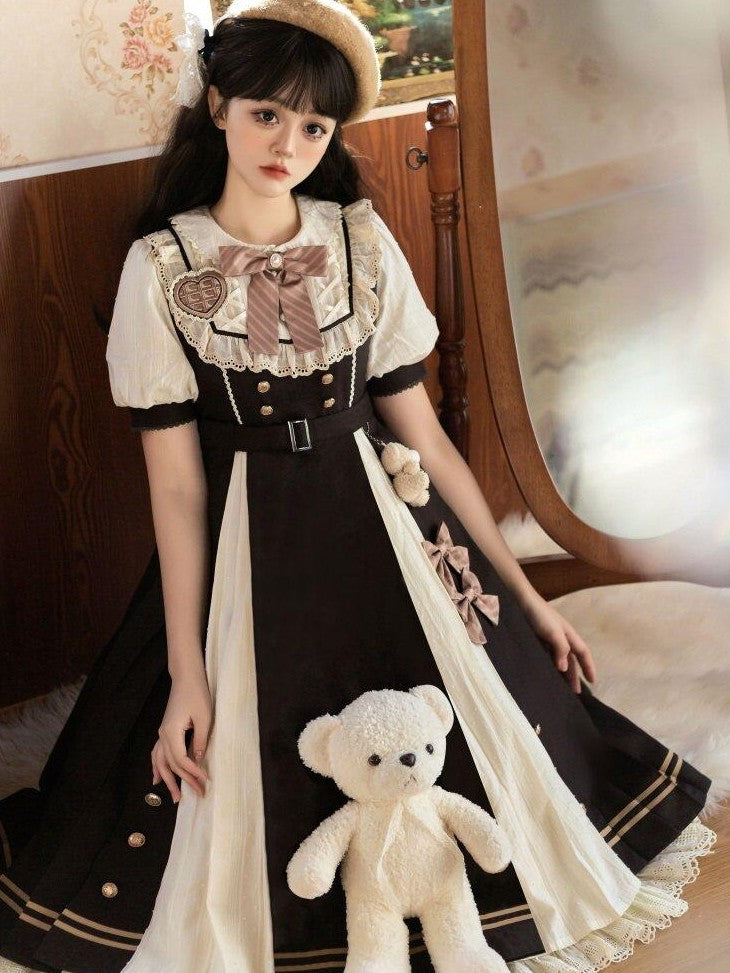 Letter from Unknown Stars Pleated Puff Sleeve Doll Collar A Line Lolita Women's Polyester Short Sleeve Op