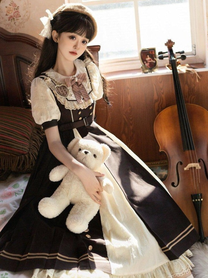 Letter from Unknown Stars Pleated Puff Sleeve Doll Collar A Line Lolita Women's Polyester Short Sleeve Op