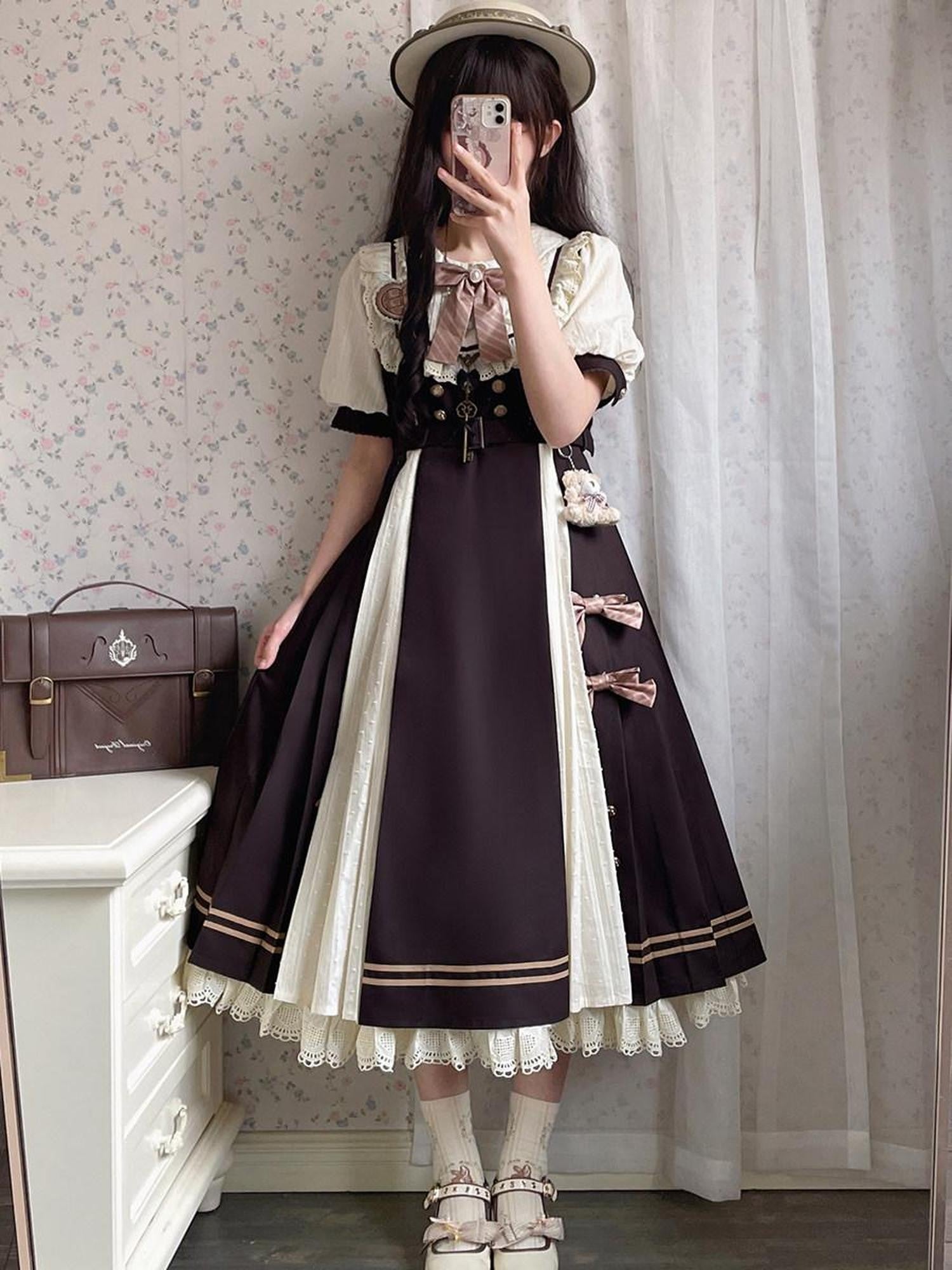 Letter from Unknown Stars Pleated Puff Sleeve Doll Collar A Line Lolita Women's Polyester Short Sleeve Op