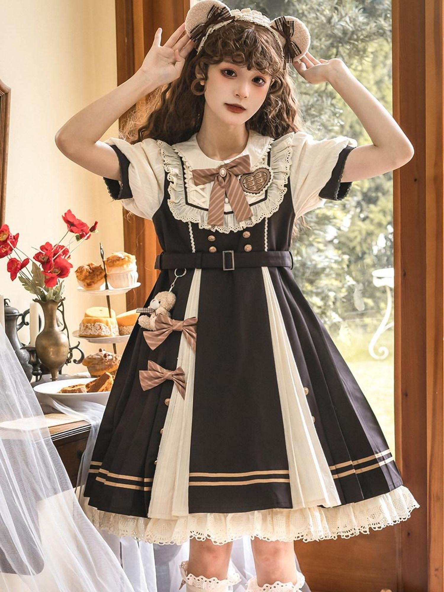 Letter from Unknown Stars Pleated Puff Sleeve Doll Collar A Line Lolita Women's Polyester Short Sleeve Op