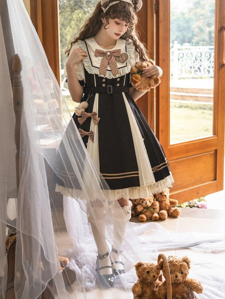 Letter from Unknown Stars Pleated Puff Sleeve Doll Collar A Line Lolita Women's Polyester Short Sleeve Op