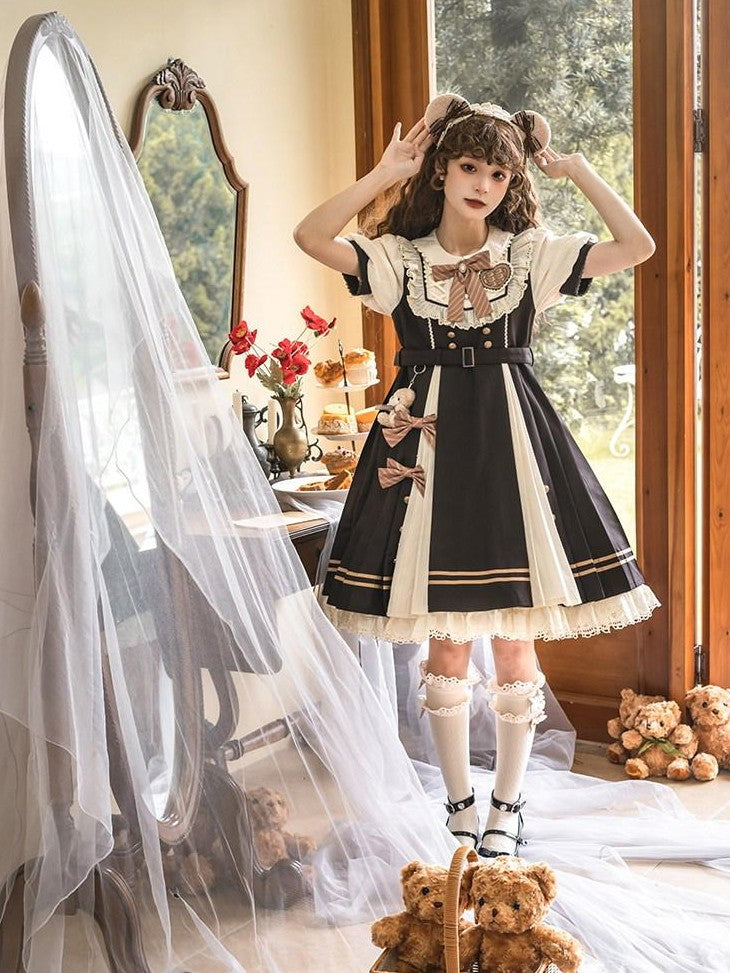 Letter from Unknown Stars Pleated Puff Sleeve Doll Collar A Line Lolita Women's Polyester Short Sleeve Op