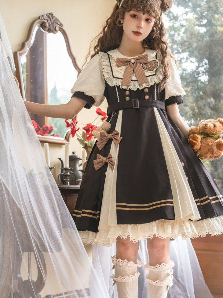 Letter from Unknown Stars Pleated Puff Sleeve Doll Collar A Line Lolita Women's Polyester Short Sleeve Op