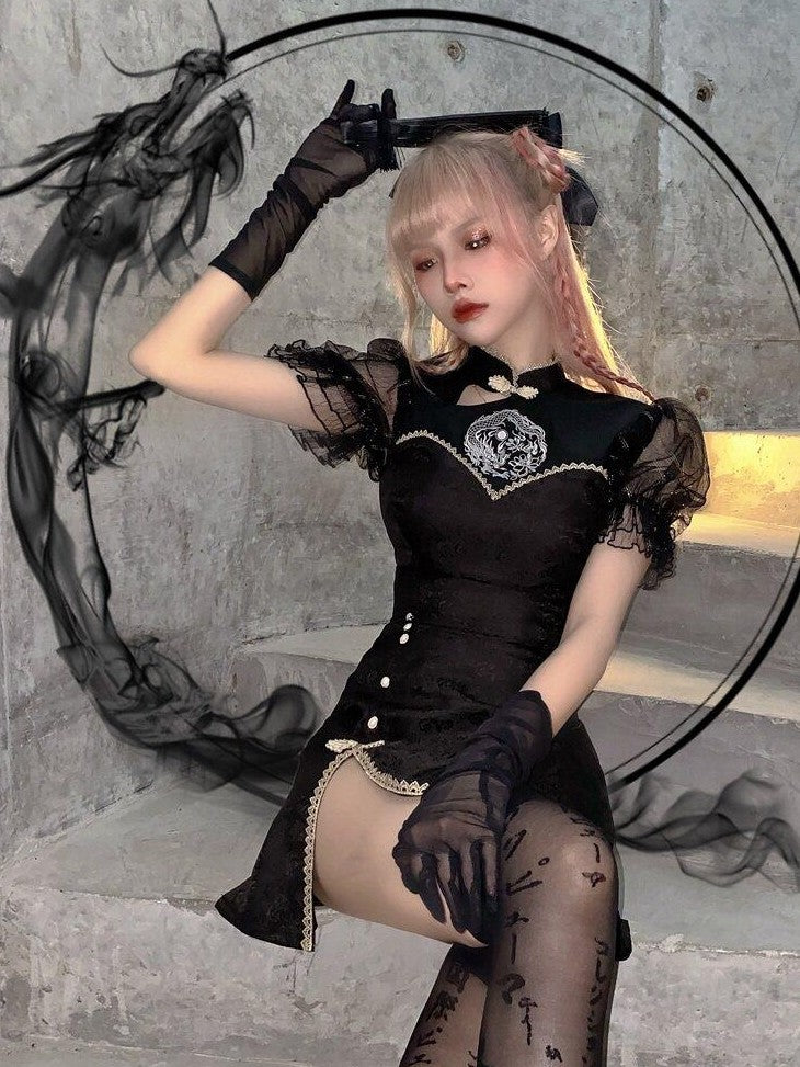 Letter from Unknown Stars Starry Modified Cheongsam Lolita Women's Polyester Short Sleeve Op