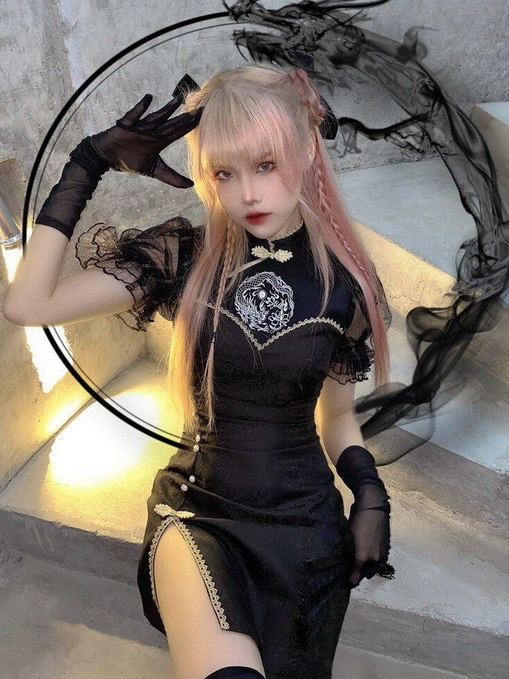 Letter from Unknown Stars Starry Modified Cheongsam Lolita Women's Polyester Short Sleeve Op