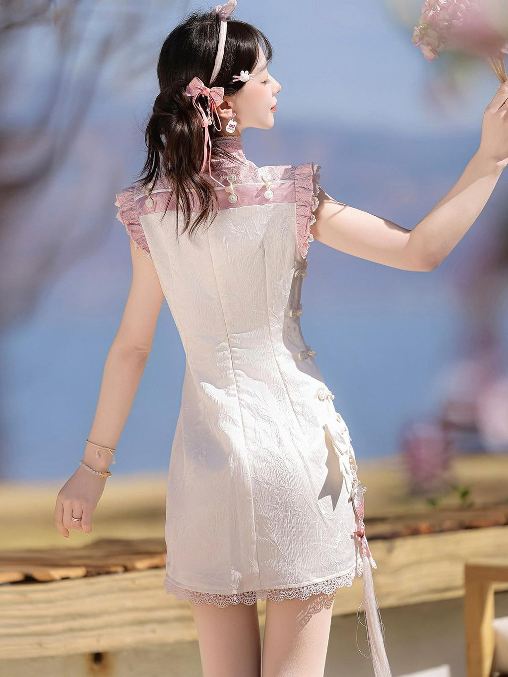 Letter from Unknown Stars Strawberry Print Lolita Modified Qipao Stand Collar Women's Short Sleeve Op