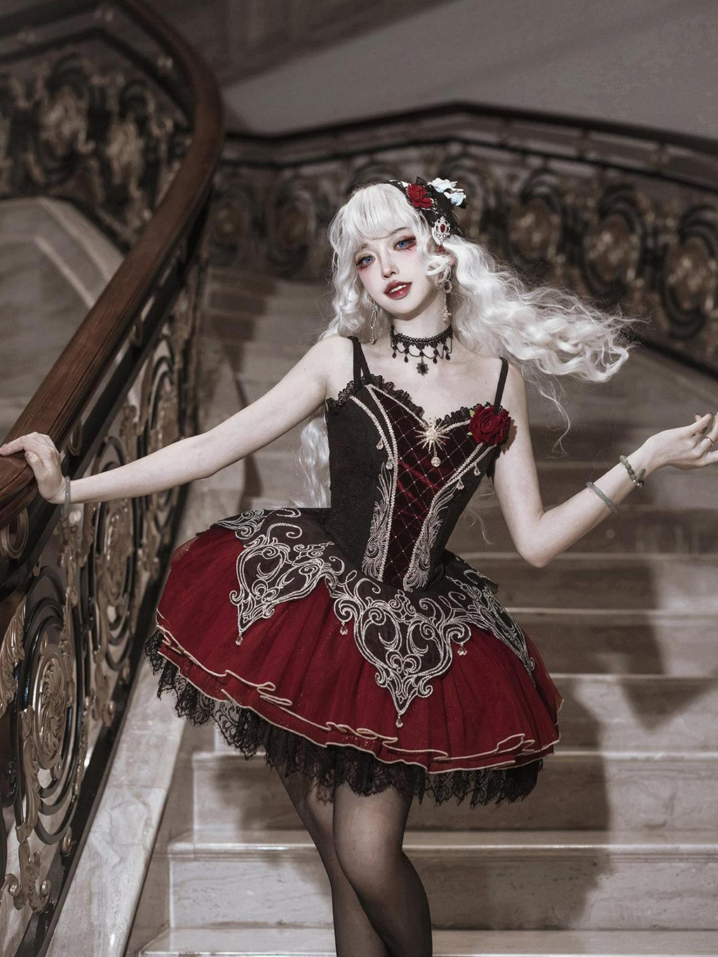 Letter from Unknown Stars Vampire Feast Print Gothic Lolita Blouse And Jumper Women's Jsk Sets