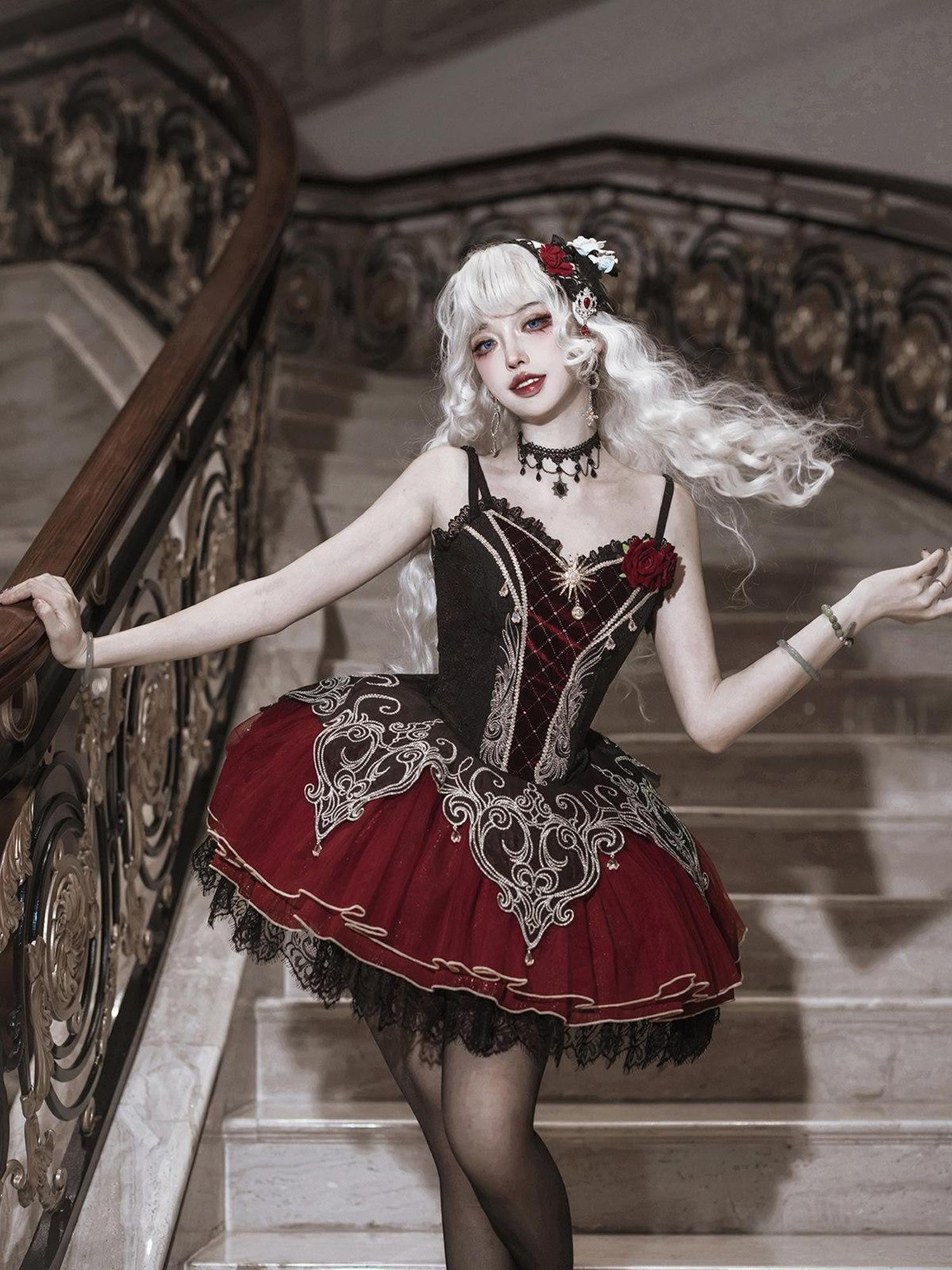 Letter from Unknown Stars Vampire Feast Print Gothic Lolita Blouse And Jumper Women's Jsk Sets