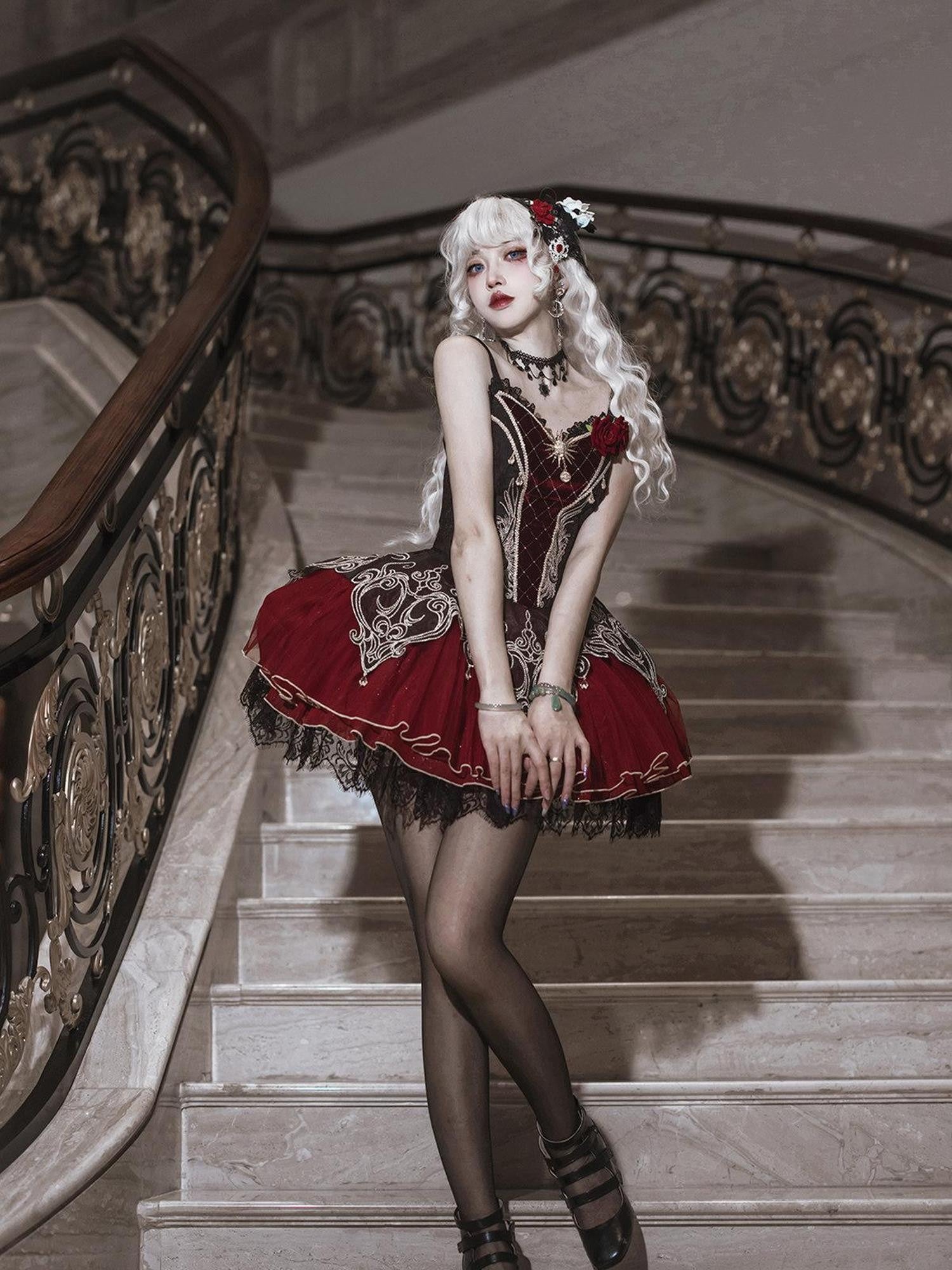 Letter from Unknown Stars Vampire Feast Print Gothic Lolita Blouse And Jumper Women's Jsk Sets