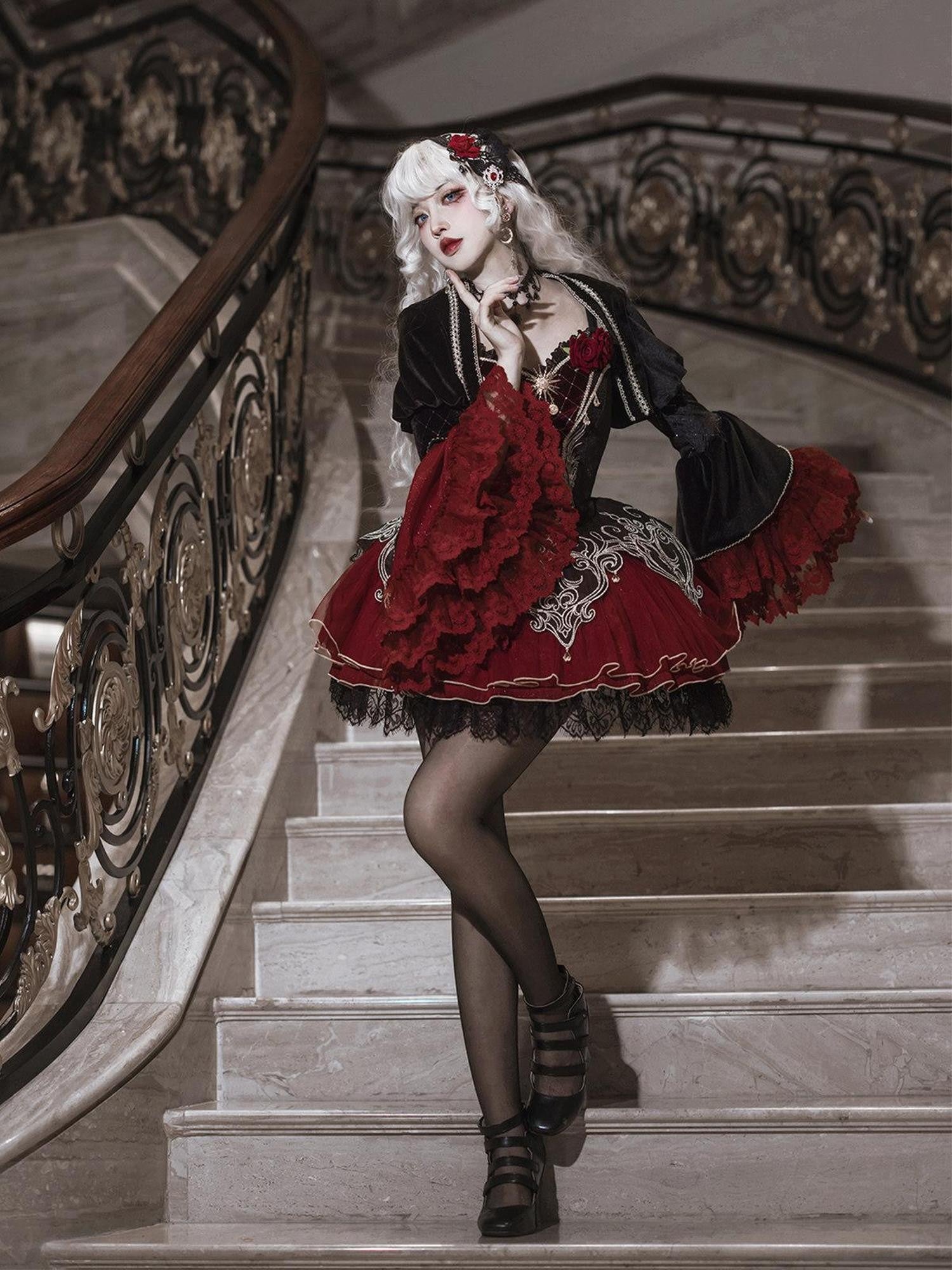 Letter from Unknown Stars Vampire Feast Print Gothic Lolita Blouse And Jumper Women's Jsk Sets