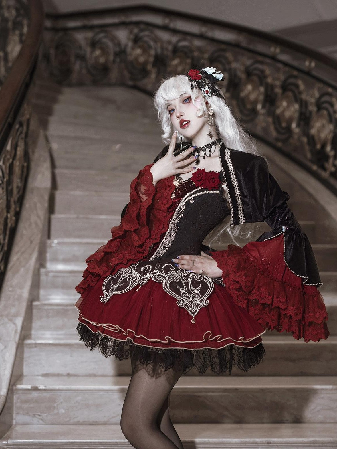 Letter from Unknown Stars Vampire Feast Print Gothic Lolita Blouse And Jumper Women's Jsk Sets