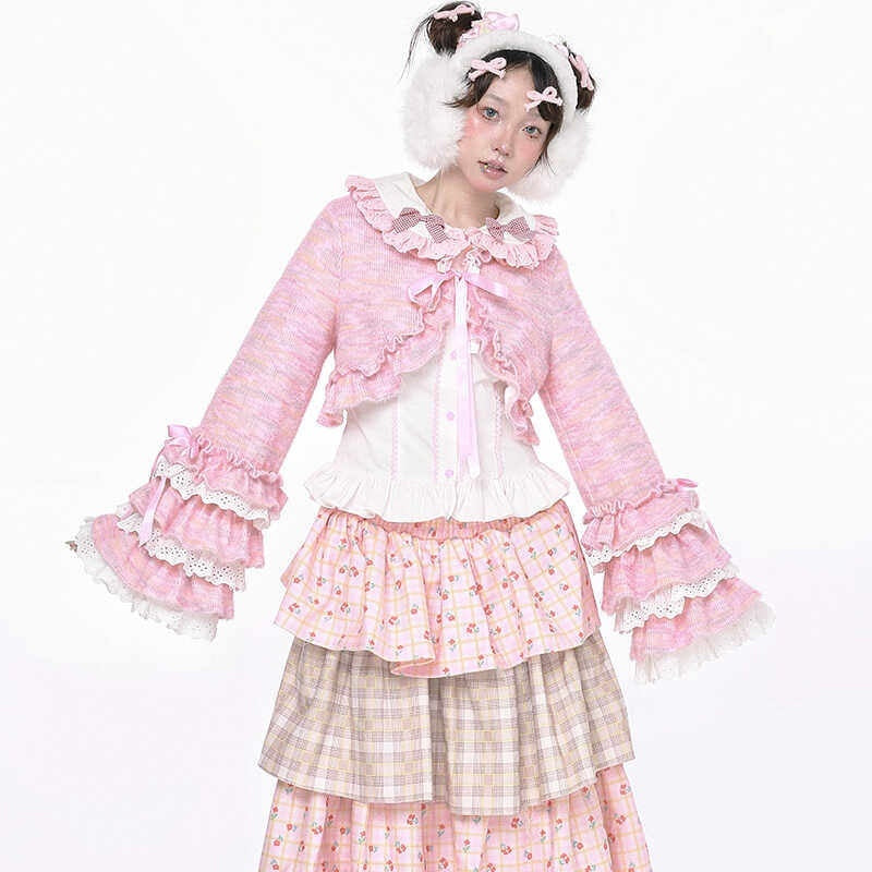 SOS_MEME_CLUB_Pink_Lolita_Tie_Front_Ruffle_Sleeves_Cropped_Knitted_Women's_Boleros_834403439538_MISSTT