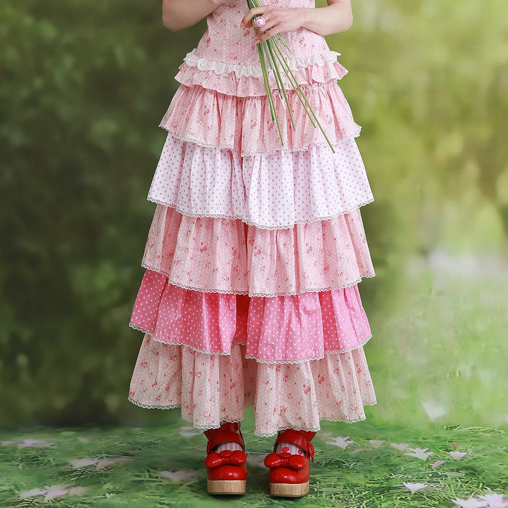 SOS_MEME_CLUB_Pink_Polka_Dot_Lace_Trim_Layered_Ruffle_Women's_Rayon_Skirts_1039969423399_MISSTT