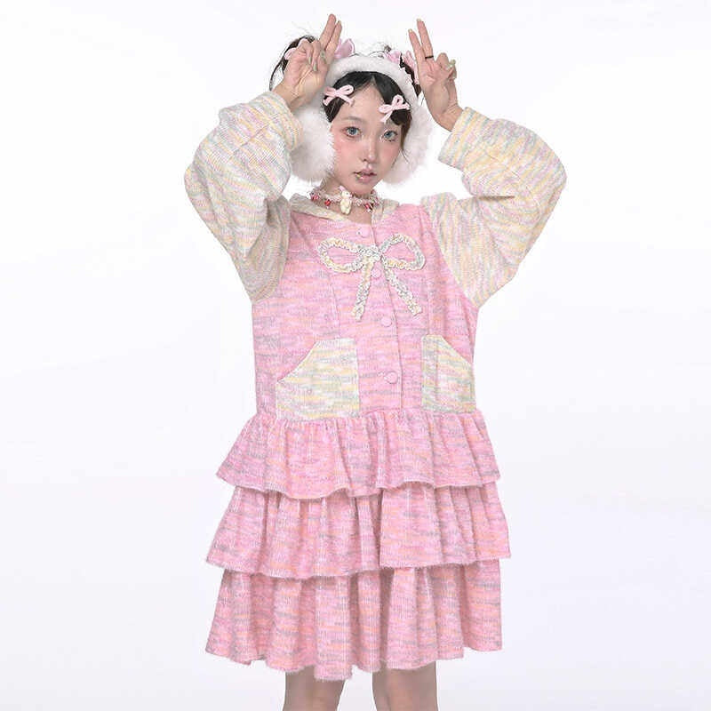 SOS_MEME_CLUB_Pink_Rabbit_Ear_Tiered_Splice_A_Line_Women's_Other_Fabric_Long_Sleeve_Op_835030580670_MISSTT