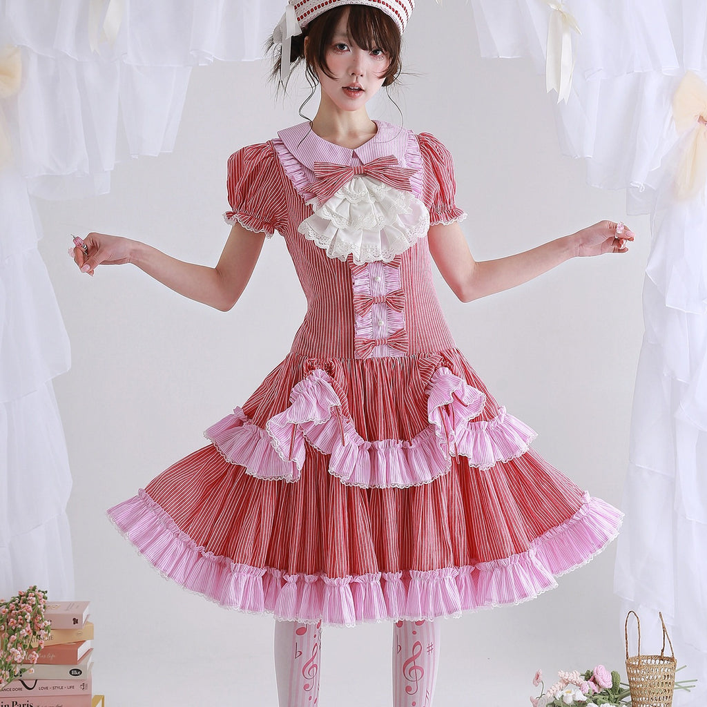 SOS_MEME_CLUB_Pink_Striped_Low_Waist_Doll_Collar_Puff_Skirt_Women's_Rayon_Short_Sleeve_Op_1041630697539_MISSTT
