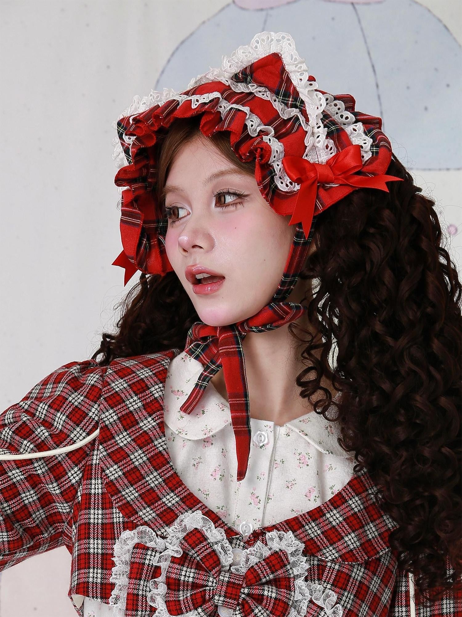 SOS MEME CLUB Red Plaid Cute Cat Ear Vintage Lolita Women's Kc / Headbands