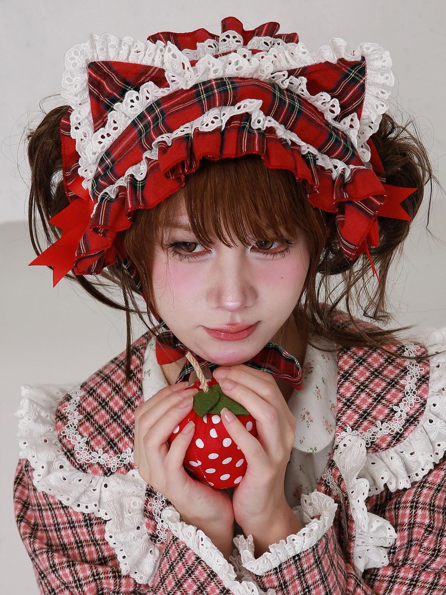 SOS MEME CLUB Red Plaid Cute Cat Ear Vintage Lolita Women's Kc / Headbands