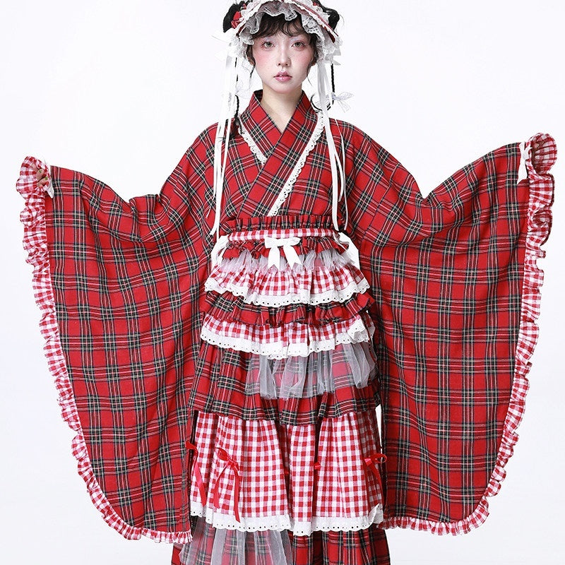 SOS_MEME_CLUB_Red_Plaid_Lace_Up_Bow_V-neck_Kimono_Style_Women's_Melissabow_Long_Sleeve_Op_905882118043_MISSTT