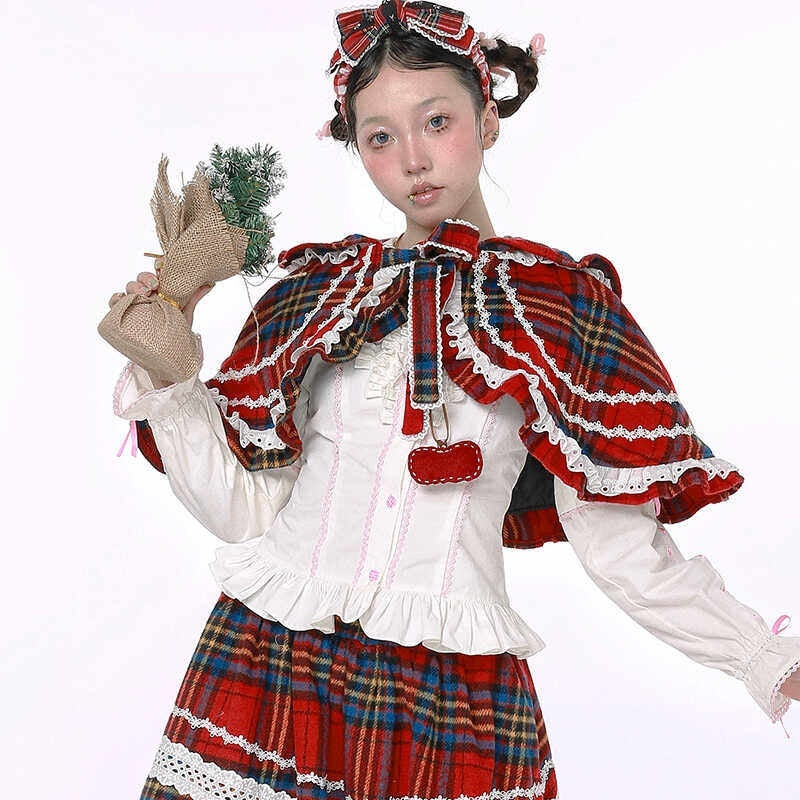 SOS_MEME_CLUB_Showa_Vintage_Red_Plaid_Bow_Lolita_Women's_Other_Fabric_Capelets_835049136364_MISSTT