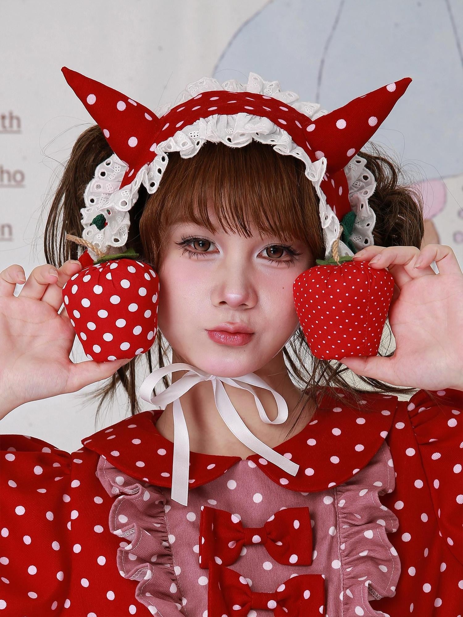 SOS MEME CLUB Vintage Japanese Cute Devil Red Polka Dot Women's Fabric Kc / Headbands