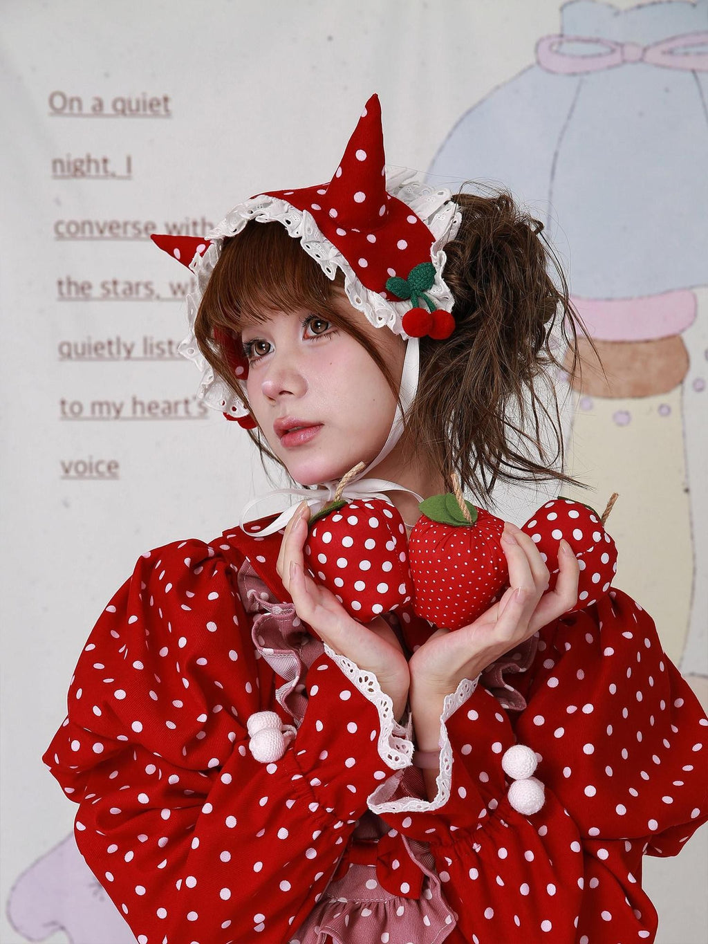 SOS MEME CLUB Vintage Japanese Cute Devil Red Polka Dot Women's Fabric Kc / Headbands