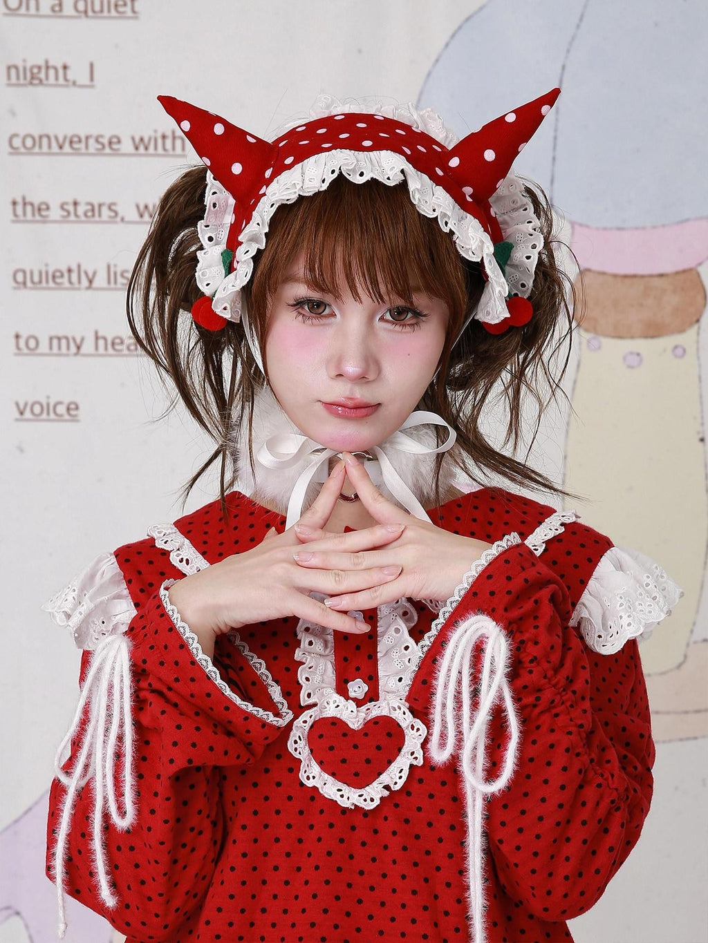 SOS MEME CLUB Vintage Japanese Cute Devil Red Polka Dot Women's Fabric Kc / Headbands