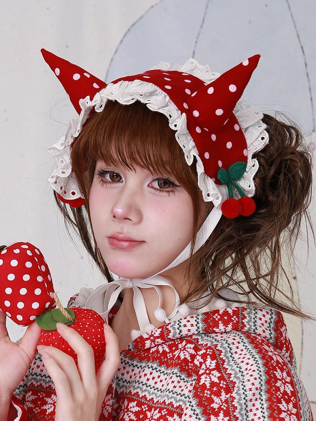 SOS MEME CLUB Vintage Japanese Cute Devil Red Polka Dot Women's Fabric Kc / Headbands